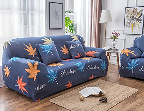 Daesar Sofa Cover Stretch, Couch Armrest Covers Sika Deer Maple Leaf Sofa Slipcover Navy Blue Orange (Polyester 1 Seater) #TOP2