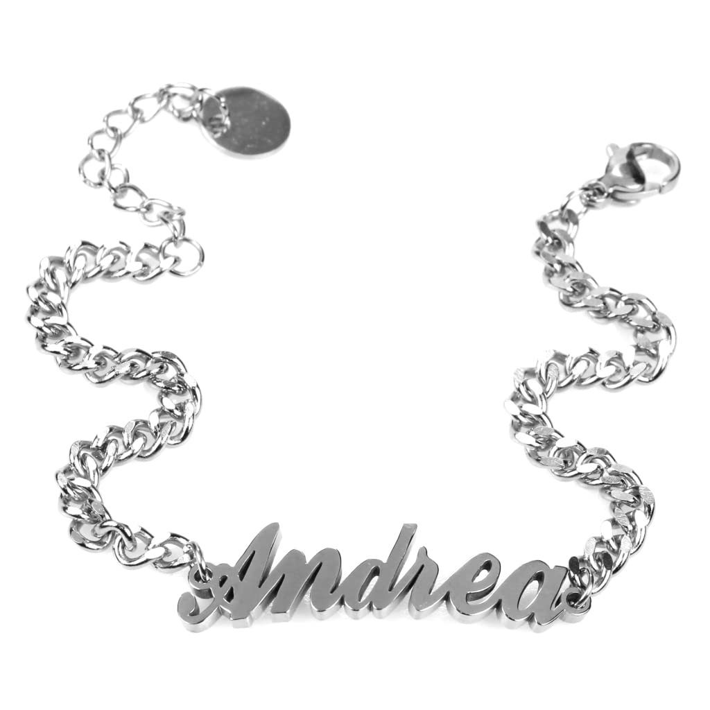 Flowers Bracciale in Acciaio con Nome in Corsivo Disponibile in Due colorazioni Dorato e Argentato