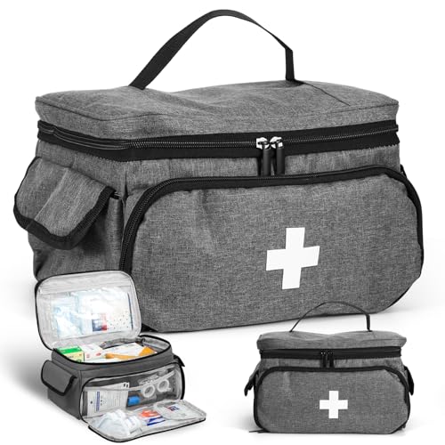 Erste Hilfe Tasche Leer,Erste Hilfe Sets Aufbewahrungstasche,Medizinische Tasche für Zuhause,Tragbar und leicht notfalltasche mit Griff für Hausarzt,Hospizbesuch,Reise Notfallveranstaltung (Grau)