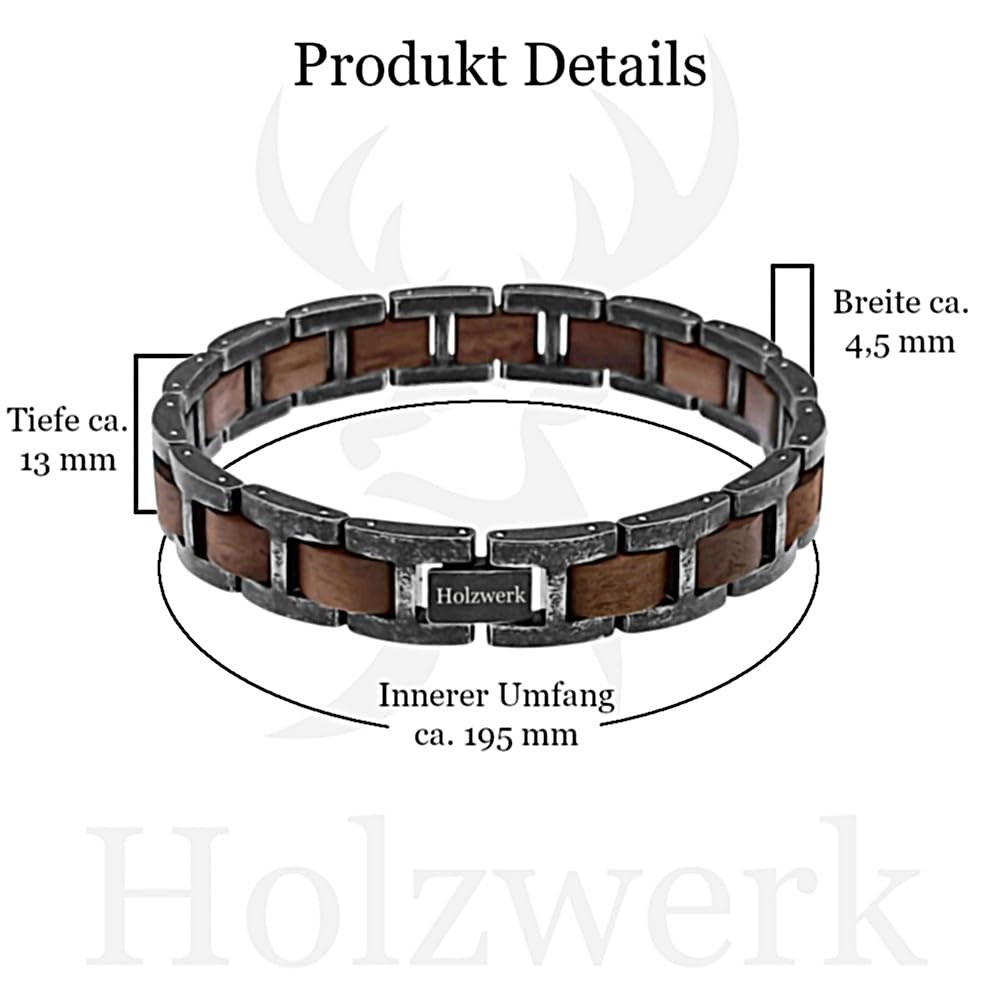 Holzwerk MASCHSEE Natur Holz Armband für Damen und Herren Holzarmband Herrenarmband Damenarmband Schwarz Braun Einstellbar inkl. Armbandkürzer und Aufbewahrungsbox