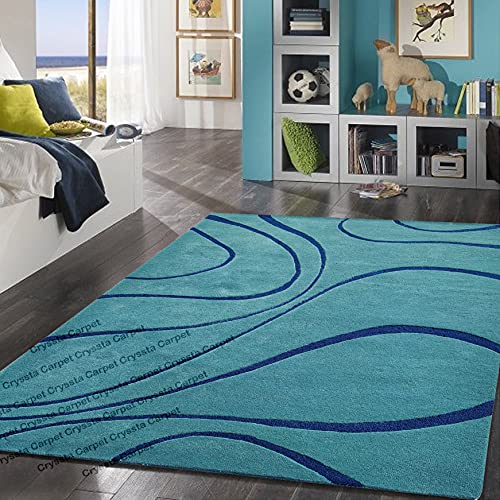 Image of Ocean Wave Modern Carpet for Living Room Bedroom and Hall Size (6 x 8) Feet Color Teal