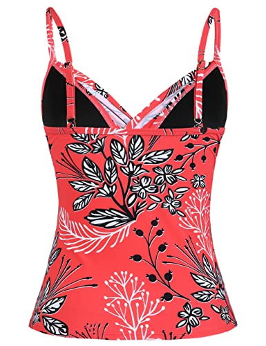 Hilor Bathing Suits For Women Push Up Swim Top Twist Front Ruched Tankini Tops Only Red&White Floral 14 #TOP2