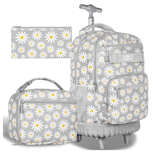 AGSDON Mochila Escolar com Rodinhas para Adolescentes, Daypack Feminina e Masculina, Cinza, G, com Rodas para Laptop, Resistente à Água