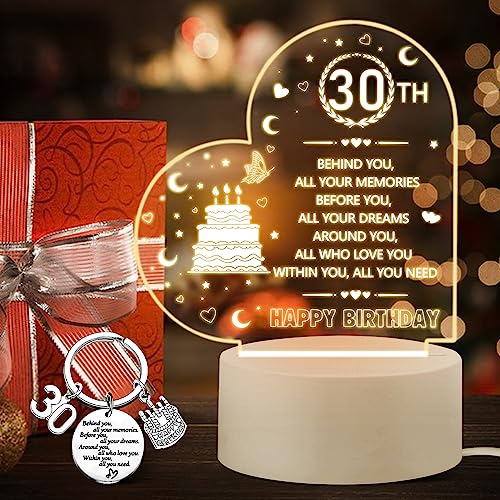 DJLLA 30th Birthday Gifts for Women, 30th Birthday Decorations Gifts for Women, Night Light Gifts for 30th Daughter Wife Sister, Personalised Gifts for Best Friend USB 3 Colors