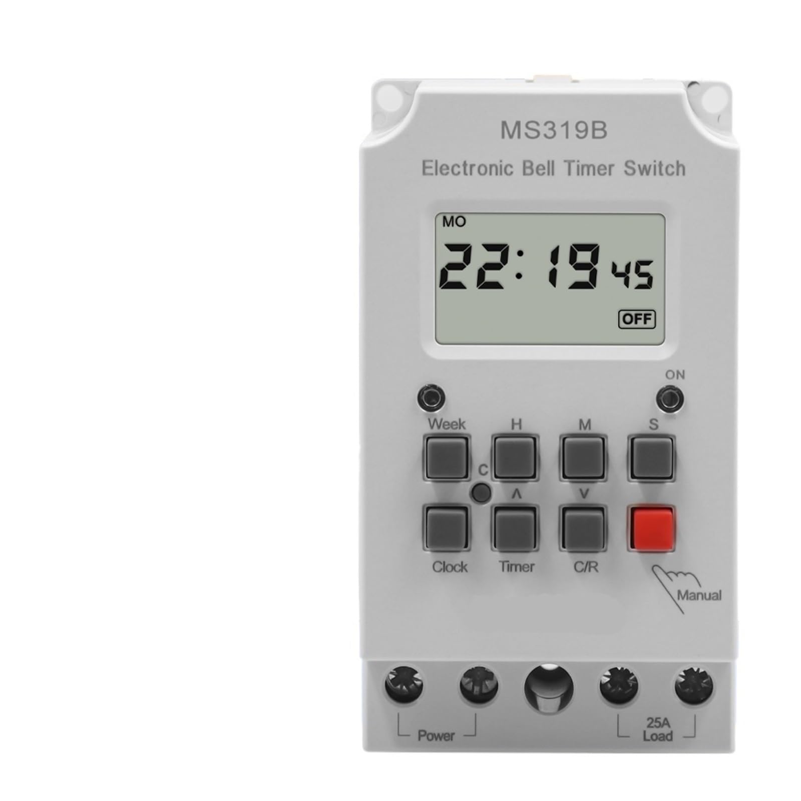 RWRAPS microcomputer Interruttore Timer MS319B 200-240VAC 25A 99ON Programmabile DIN Rail Digitale Interruttore Temporizzatore Scuola Campana Tempo Controller (Color : R)