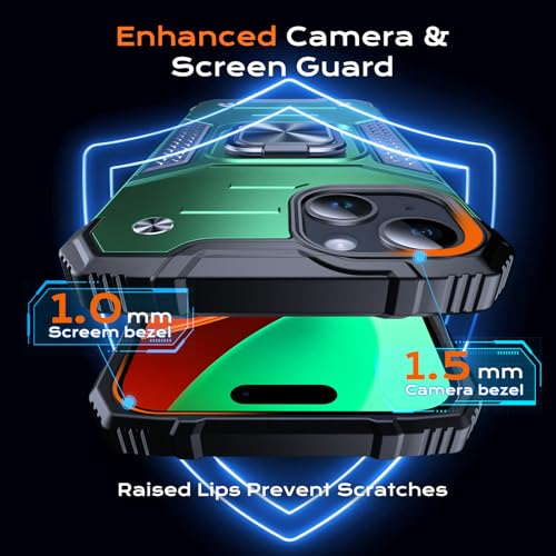Image of Anqrp Heavy Duty Case for iPhone 15 Case with Enhanced Ring Holder Grip Stand, Military Grade Shockproof Rugged Drop Protective Silicone Hard Slim iPhone 15 Phone Case Cover,Forest Green