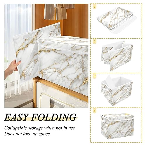 Mnsruu Storage Boxes with Lids, Elegant Marble Gold Gilt Large Storage Basket Organizer Shelves Cube Bin Toy Clothes Underbed - Image 3