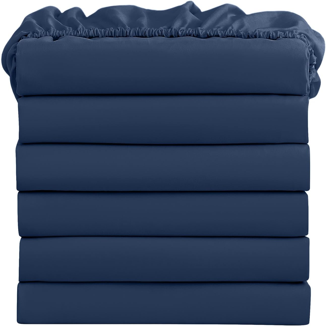 FreshCulture Twin Fitted Sheets, Bulk Pack of 6, Deep Pocket, Soft Microfiber Bottom Sheets for Home, Salons, Hotels, Twin Size Fitted Sheets Only (Navy Blue)