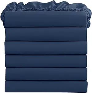 FreshCulture King Fitted Sheets, Bulk Pack of 6, Deep Pocket, Soft Microfiber Bottom Sheets for Home, Salons, Hotels, King Size Fitted Sheets Only (Navy Blue)