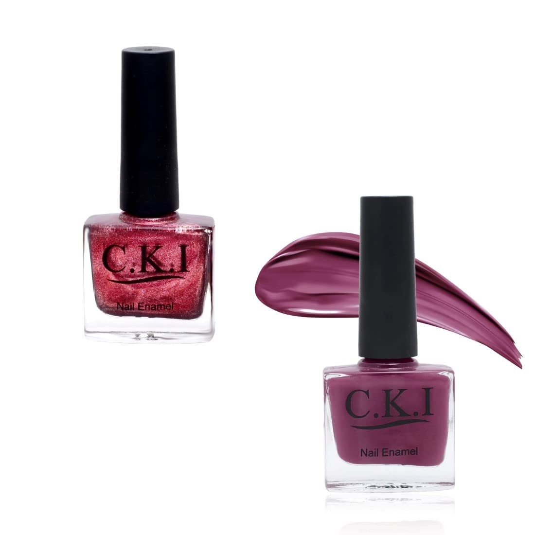 C.K.I Nail Polish Set, Higher Coverage, Premium Nude Collection, Lustrous, Non-Smudge, Non-Sticky, Waterproof, Shiny Glossy Finish Mulberry & Glitter Peach Color, Combo pack of 2-image-25