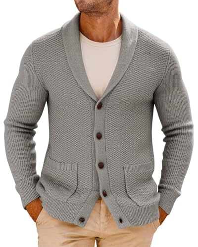 Runcati Men's Shawl Collar Chunky Cardigan Sweater