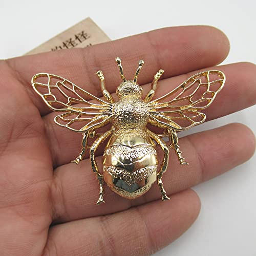 Xxx, 45X60Mm Yellow Gold Plated Copper Bee Insect Bumble Bee Brooch #TOP1