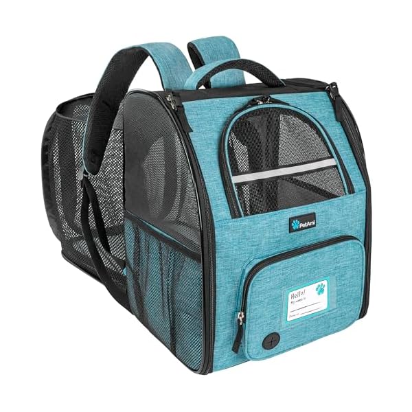 PetAmi Dog Cat Backpack Carrier, Expandable Pet Carrier Backpack for Travel Hiking, Small Medium Dog Puppy Large Cat Carrying Backpack, Airline Approved Ventilated Soft Back Support, 18 lbs, Teal Blue