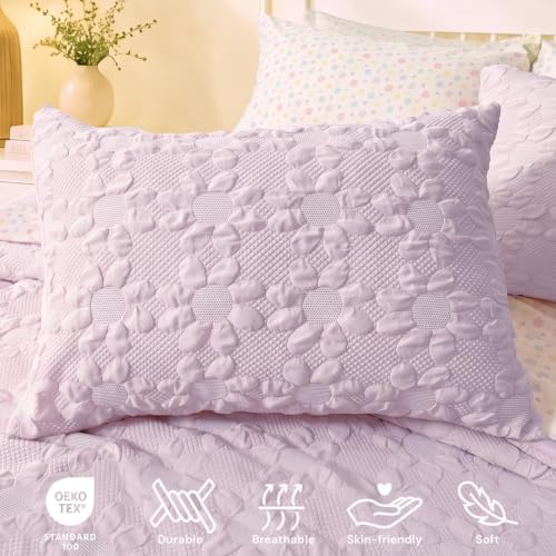 Image of Twin XL Comforter Set for Girls - 5 Pieces Purple Dasiy Bed in a Bag