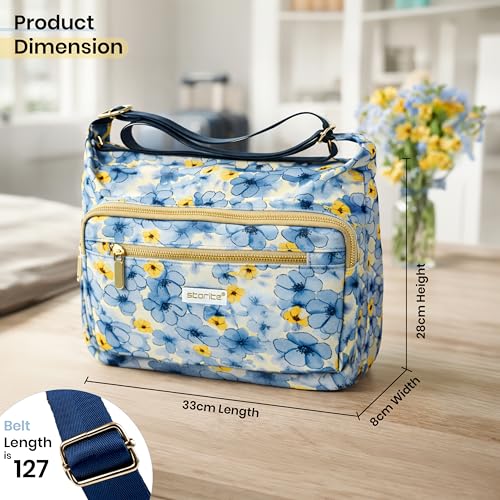 Image of Storite Women's Crossbody Sling Bag | Multi Pocket Lightweight Shoulder Bag | Adjustable Strap Travel Messenger Bag | Boho Design Casual Everyday Purse
