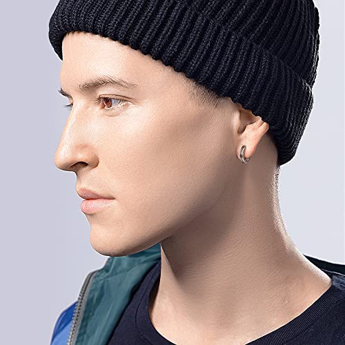 Immobird Hoop Earrings Men 925 Sterling Silver Ear Pins Minimalistic Black Stripe Men Hoop Earrings for Father Boyfriend or Brother2