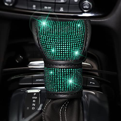 ToBeQueen Steering Wheel Cover Set 15 inch,7 Pack Crystal Rhinestone Diamond Bling Green Car Accessories Set,Seat Belt Cushion, Gear Shifter Cover,Car Bling Ring, Cup Coaster,Green by ToBeQueen - Image 4