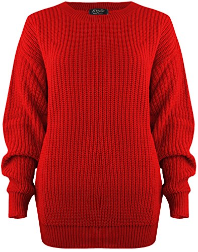 SA Fashions® Oversized New Ladies Womens Chunky Baggy Jumper Knitted Sweater Thick Top S-XL 8-18 (LXL (16-18), Red)