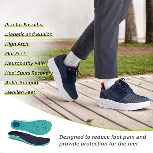 Image of Men's Orthopedic Diabetic Wide Walking Shoes: Comfortable Plantar Fasciitis Fashion Sneakers with Arch Support, Casual Hammer Toes Swollen Tennis Work Sports Shoes for Heel and Foot Pain Relief