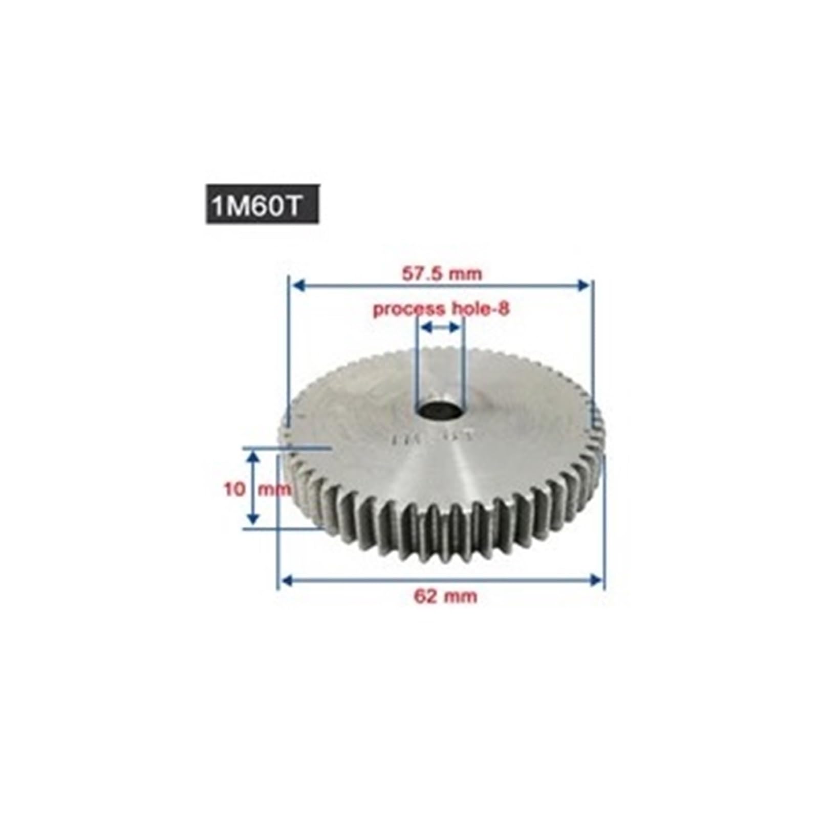LYMFE Industrial helical Gear 1Mode Spur Gear Teeth Number 27-60 Teeth Outer Diameter 29mm-62mm Thickness 10mm Carbon Steel Material Motor Gear (Size : 60 Teeth-OD 62mm)