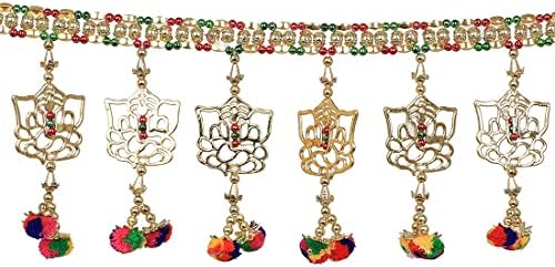 Toran Bandanwar Ganesh Pompom Diwal Door Wall Hanging Traditional Indian Home Office Temple Deepawali Festival Décor Decoration & Gifting Size- 36 inches
