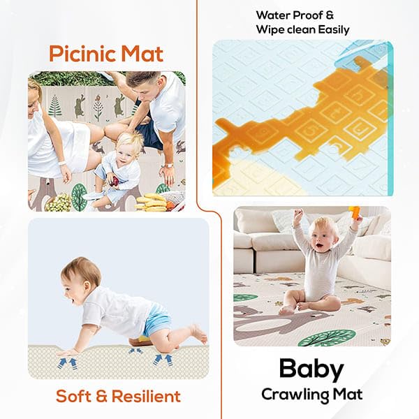 Image of Premium Reversible Baby Play Mat | Extra Large Soft Foam Crawling Mat for Babies & Toddlers | Non-Slip, Waterproof, Easy to Clean | Foldable Learning Play Mat for Indoor & Outdoor (6.5 X 5 ft, 0.8 cm Thickness) Cartoon-Giraffe, Multicolor