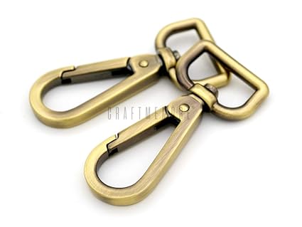 CRAFTMEmore 2PCS 3/4 Inch Push Gate Snap Hooks Metal Swivel Lobster Claw Clasp Purse Hardware (Antique Brass)