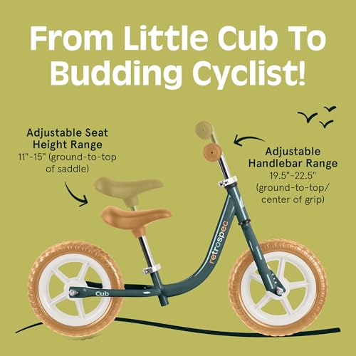 Image of Retrospec Cub Toddler Balance Bike for Ages 18 Months - 3 Years - 12in No-Pedal Beginner Bicycle with Adjustable Seat, Puncture-Proof Tires & Safe Low Frame Design
