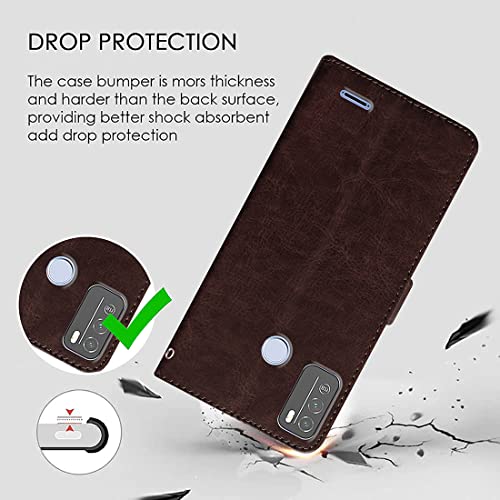 Image of Amazon Brand - Solimo Flip Leather Mobile Cover (Soft, Flexible & Kickstand Back case) Compatible for Micromax in 1b (Coffee)