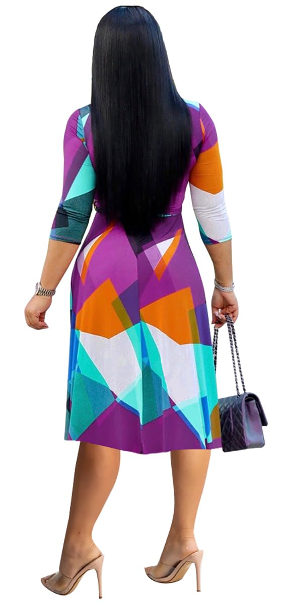 Womens Plus Size Summer Dresses Sexy V Neck Midi Dress Faux Wrap Dress 34 Sleeve Boho Casual Floral A-Line Skirts product thumbnail 6