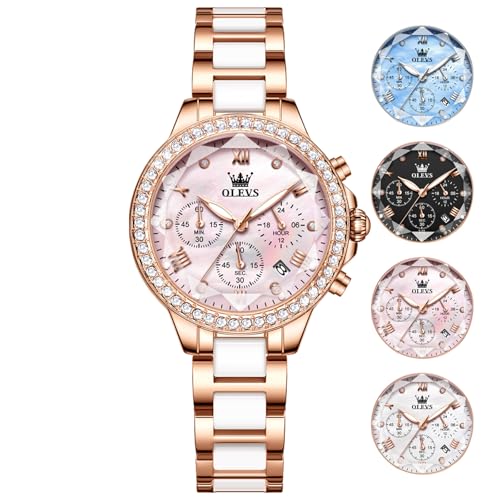 OLEVS 腕時計レディース防水 人気 ローズゴールド クォーツ 腕時 計 アナログ おしゃれ ビジネスうで時 計 レディース 日付 軽量 ピンクゴールド 女性腕時計 ピンク文字盤、Olevs Watch for Women