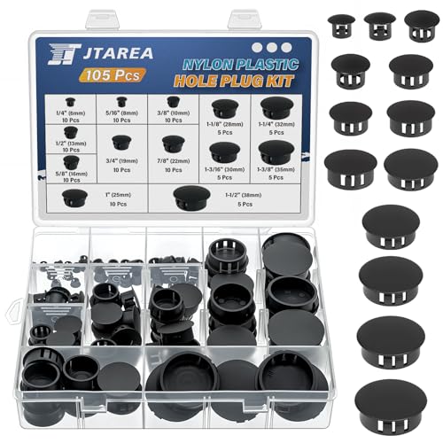 JTAREA Negro Tapones de Plastico 13Tamaños 6mm 8mm 10mm 13mm 16mm 19mm 22mm 25mm 28mm 30mm 32mm 35mm 38mm Tapones de Plástico para Agujeros Tapa Agujeros Mueble Kit para Muebles Paredes Armarios