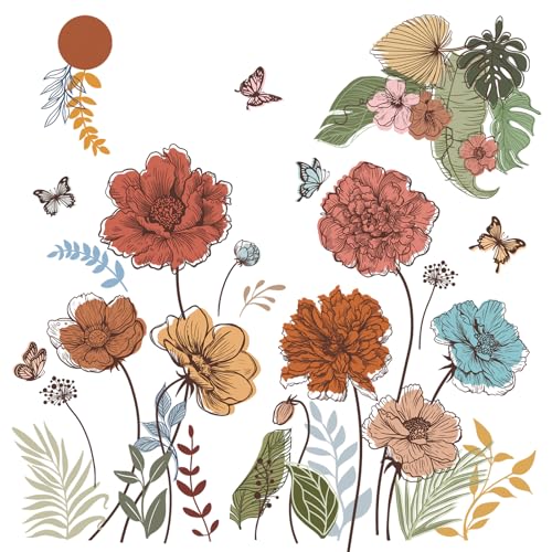 FUFUQUARE Stickers Muraux Grandes Fleurs Colorées et Papillons Décoration Murale Moderne Autocollants Style Floral Exotique pour Salon Chambre Salle à Manger