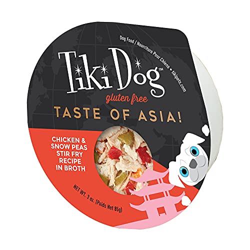 Tiki Dog Taste of The World Whole Food, Asia Chicken & Snow Peas Stir Fry Recipe in Broth, Culinary Inspired High Protein and Moisture Rich Superfoods Wet Dog Food, 3 oz. Cup (4 Count)