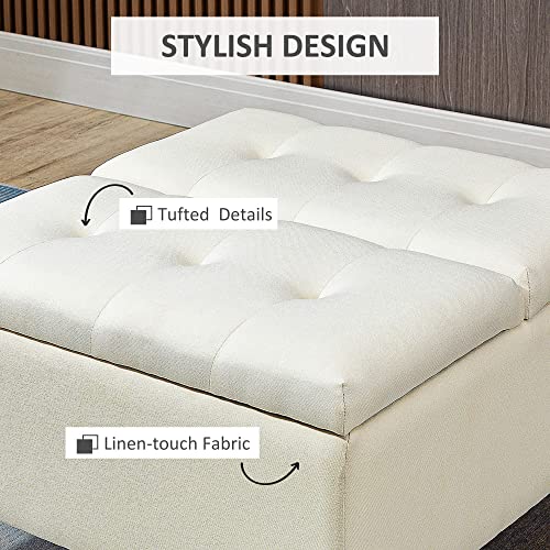 Homcom 30" Square Storage Ottoman, Upholstered Ottoman Coffee Table With Lift Top, Button Tufted And Wood Legs, Accent Footstool For Living Room, Cream White #TOP4