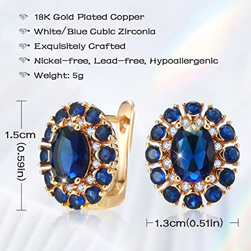 Richapex Sapphire Earrings for women, 18K Gold Plated Crystal Flower Earrings | Small Hoop Earring |Gold Earring for Women3