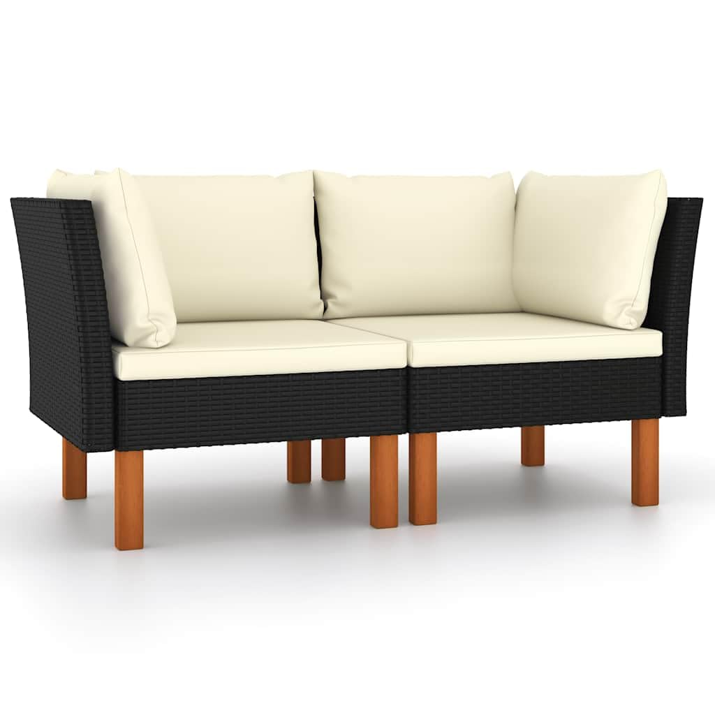 SYDE Sofa narożna rattanowa PE drewniana eukaliptus 2 sztuki | Zdejmowane poduszki zmywalne, solidna konstrukcja stalowa, lekki modułowy taras ogrodowy