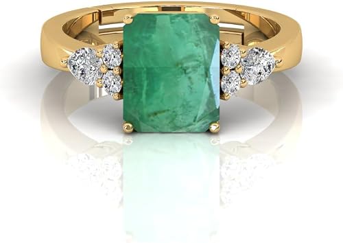 LMDPRAJAPATIS 7.00 Carat Unique Natural Emerald Gemstone Promise Gold Plated Rin