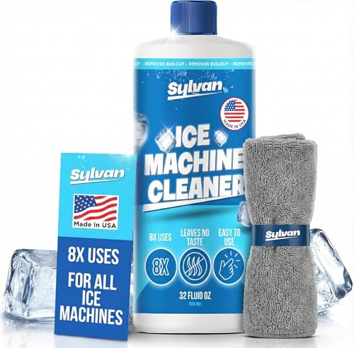 Sylvan Ice Machine Cleaner and Descaler | 32 oz (8 uses) | Free Cloth | Made in USA | Nickel Safe...