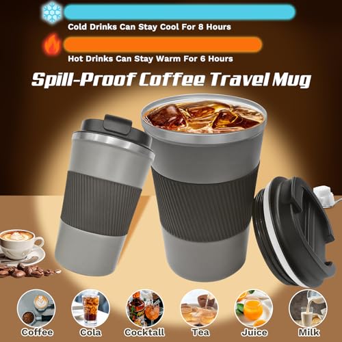 Image of Vacuum Insulated Stainless Steel Travel Coffee Mug,Leak Proof Cup with Lid | 304 stainless steel mug with vacuum insulation, leak proof lid, silicone grip and car cup holder friendly design