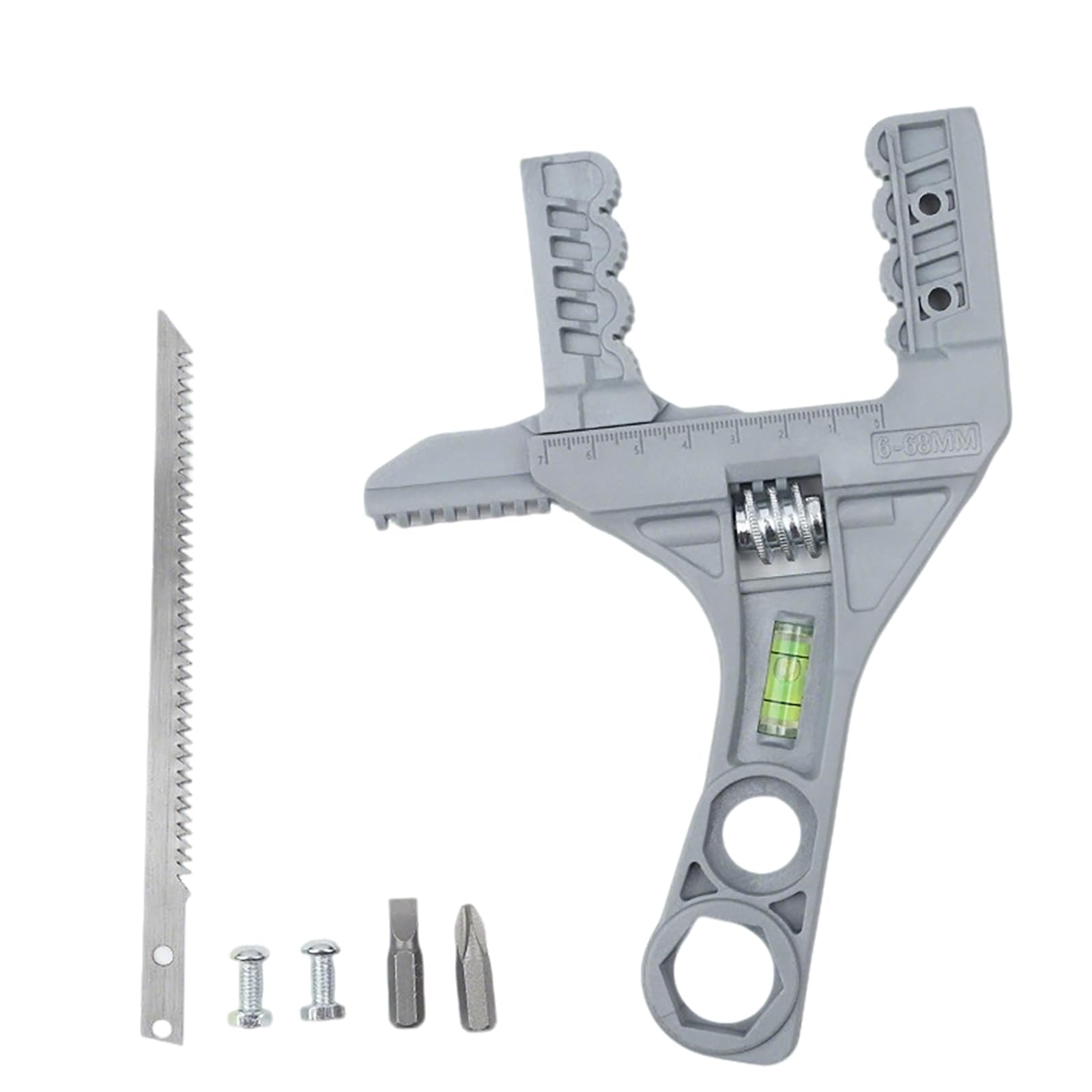 Llave inglesa ajustable multifunción con minihoja de sierra y nivel de burbuja, llave sanitaria para fregaderos/tuberías, herramienta manual para bricolaje y plomería