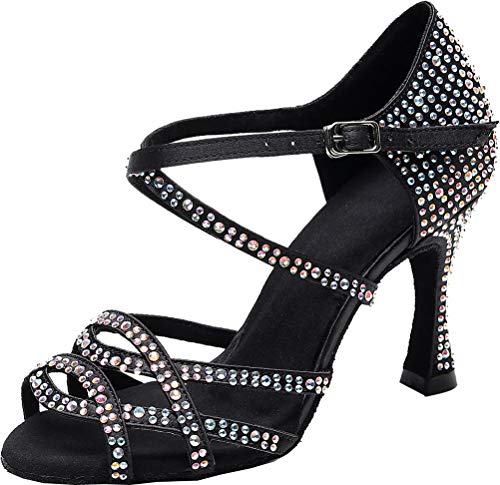 Chaussures danse latine strass noir salon tango salsa avec talon personnalisable