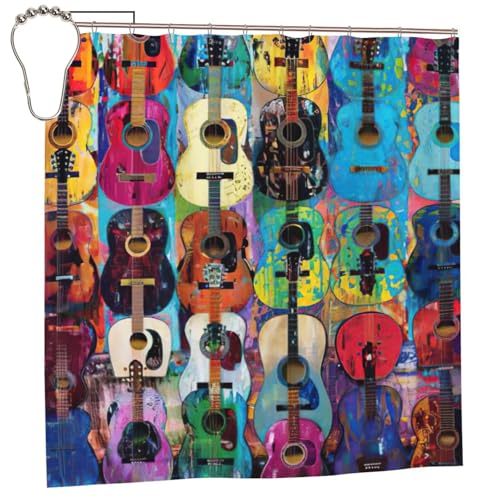 Rideau de douche guitare acoustique polyester imperméable 183x183cm œillets inox - 2