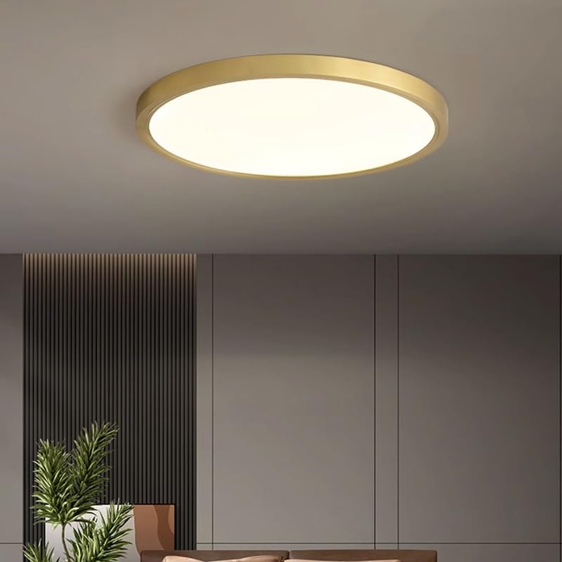 Plafonnier LED encastré rond D50cm en cuivre et acrylique blanc chaud pour couloir