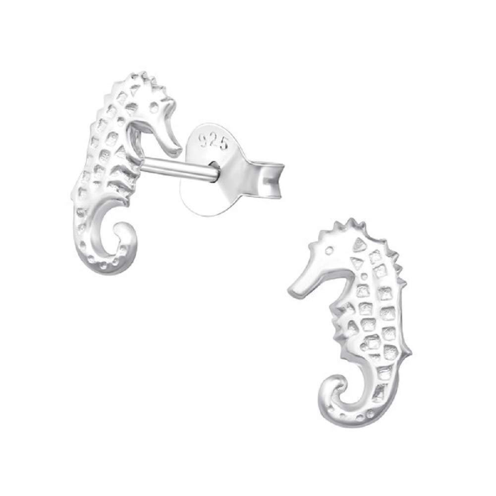 Laimons Pendientes infantiles para niñas, joyas para niños, caballito de mar brillante, mate, 5 x 9 mm, plata de ley 925