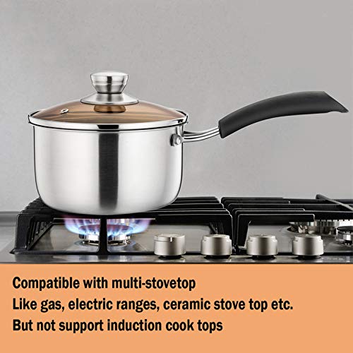P&P Chef 2Qt Saucepan, Stainless Steel 2 Quart Saucepan With Lid, Multipurpose Sauce Pan For Kitchen Restaurant Cooking, Visible Glass Lid & Heat-Proof Handles, Rust Resistant & Dishwasher Safe #TOP3