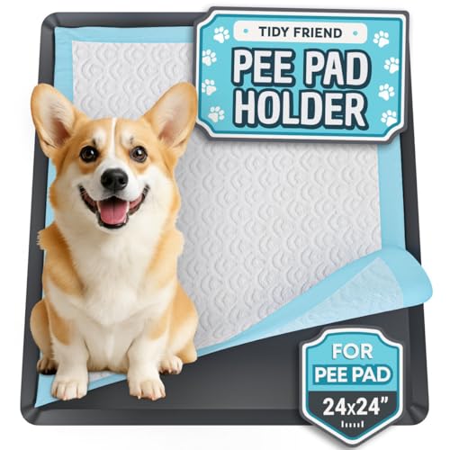 Skywin TidyFriend Dog Pee Pad Holder - Fits Up to 24 x 24 Pee Pad Holder for Dogs - Stable Grip Soft Edges Quick Wipe Silicone Surface Dog Pad Holder for Indoor Flooring Protection (Black)