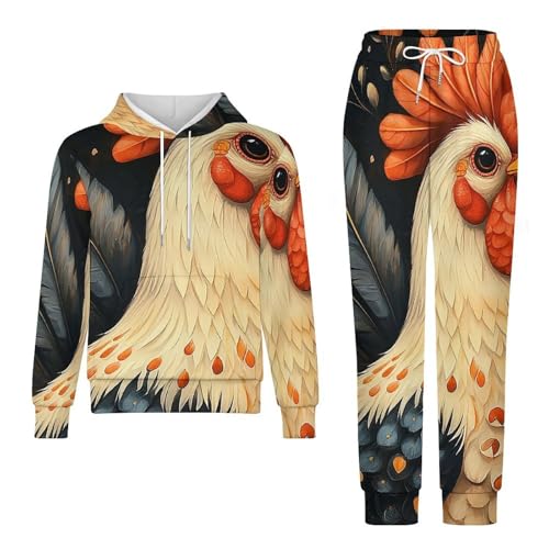 Boys' Girl's Sweatshirt Set 2 Piece Pullover Hoodie Jogger Sweatpants Pants, Rooster Retro4