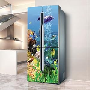 Fridge Wraps Kitchen Fridge Covers - Full Doors, Wall Stickers for Kitchen Decal, Ocean Museum Fish Dolphin