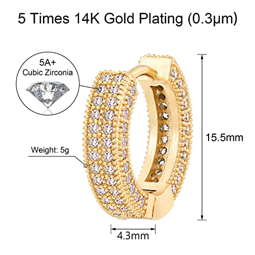 VEXXS Diamond Hoop Earrings for Men, 14K Gold Plated Iced Out Dangle Hoops Earrings Micro Pave 5A CZ Stones Dangle Earrings, Hypoallergenic Earrings for Men Hip Pop Earrings Street wear2